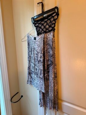 Jean Paul Gaultier Black and White Geometric Maxi two piece with Net Overlay